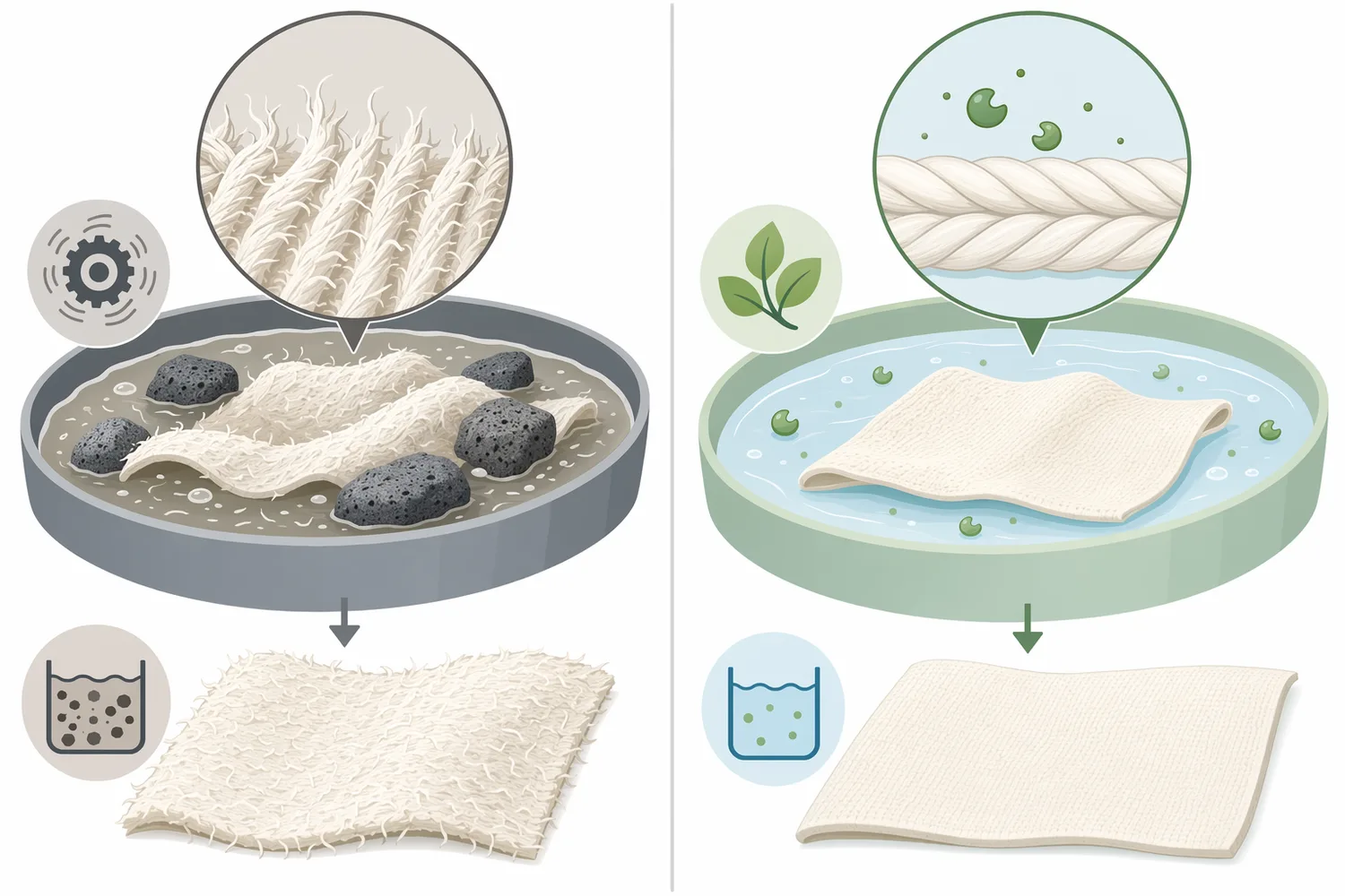 Acid, neutral, and alkaline cellulases share the cellulose-hydrolysis mechanism but differ in their practical pH process fit and textile finishing profile.