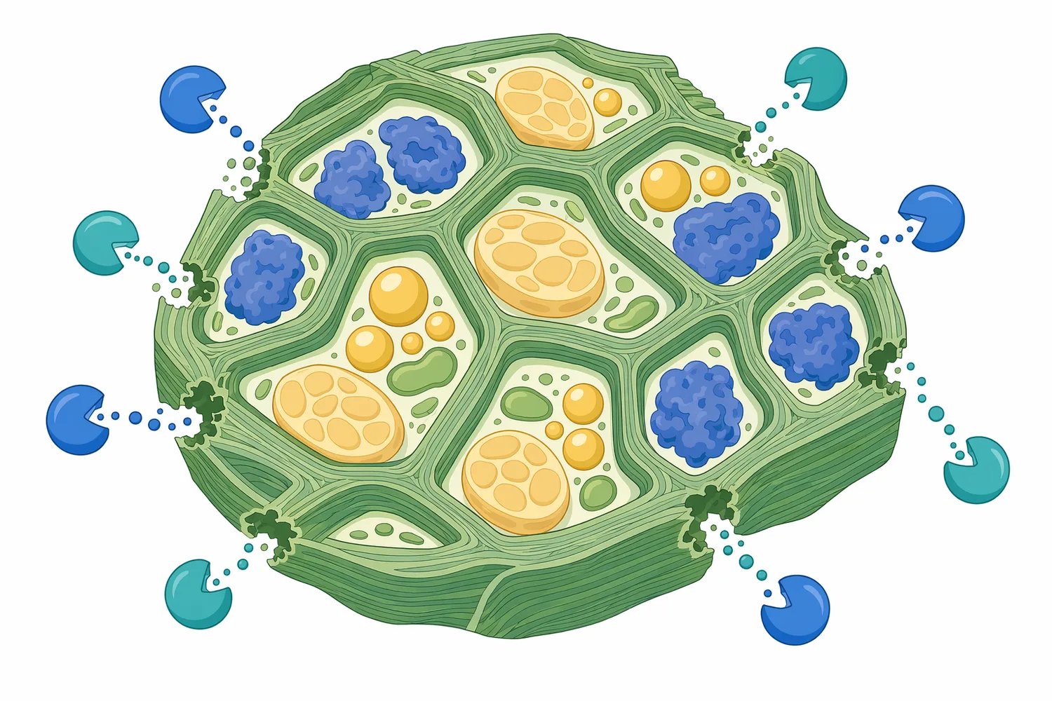 Acid cellulase is used to weaken cellulose-rich plant cell walls so nutrients already present in feed tissues become more accessible.