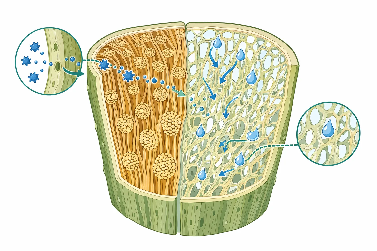 Stems and midribs are fibrous tobacco fractions where cellulase-driven wall loosening can reduce rigidity and improve wet handling.