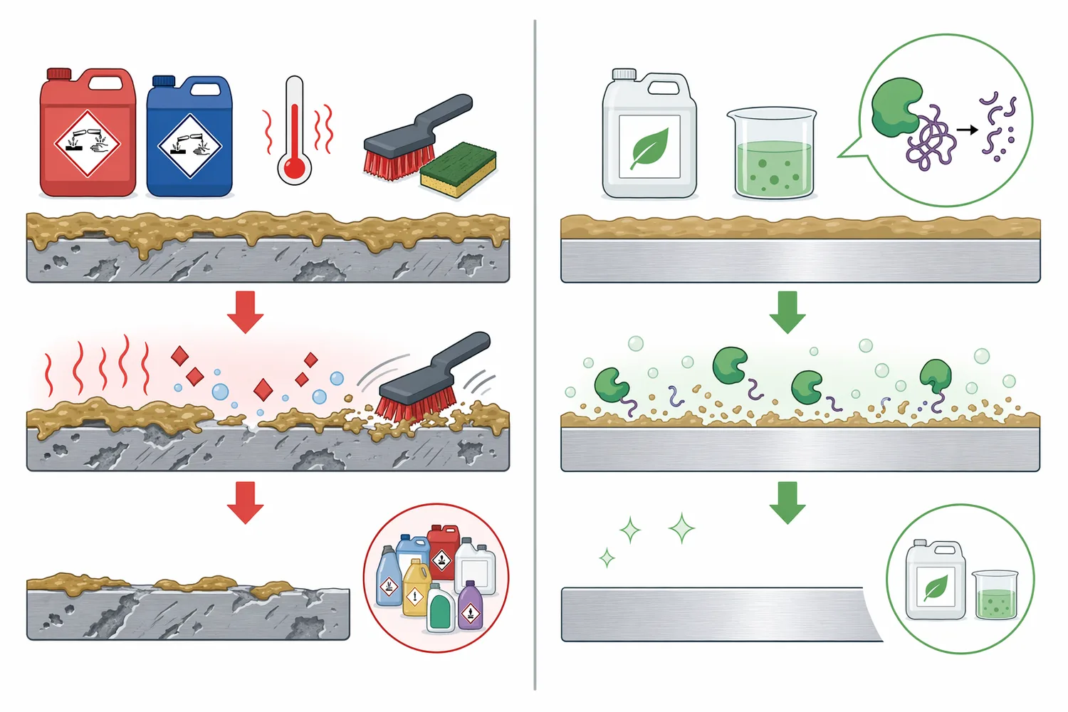Acid, neutral, and alkaline proteases are best matched to different cleaning pH environments rather than used interchangeably.