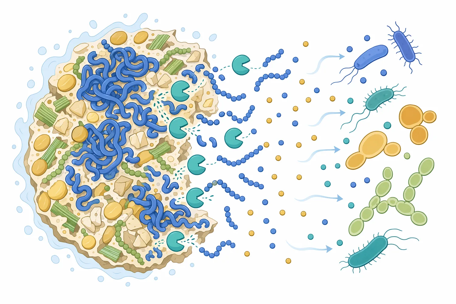 Proteolysis shifts part of the substrate from insoluble, matrix-bound protein into soluble nitrogen compounds that microbes and flavor reactions can use.