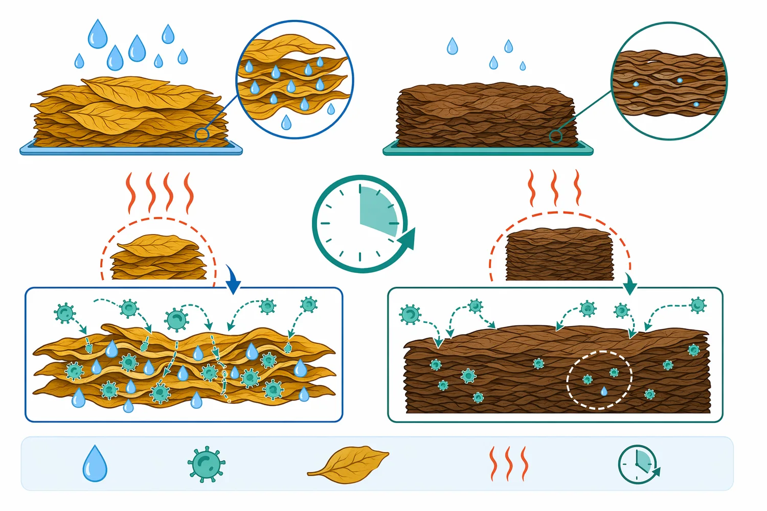 Moisture distribution, contact, temperature, time, and leaf preparation determine how evenly acid protease can act.