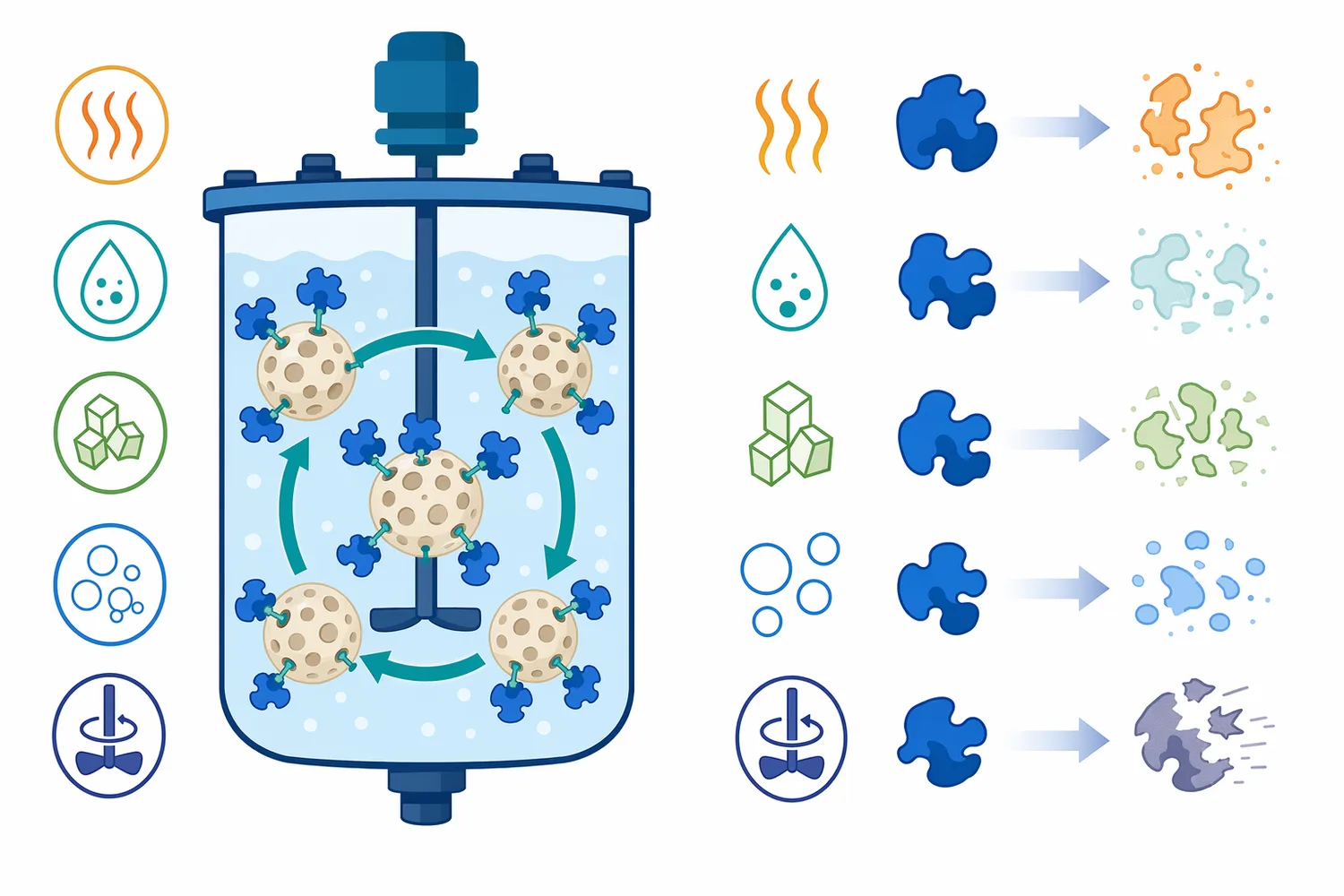 Immobilization can help selected alkaline protease systems improve reuse and resistance to process stresses while maintaining substrate contact.