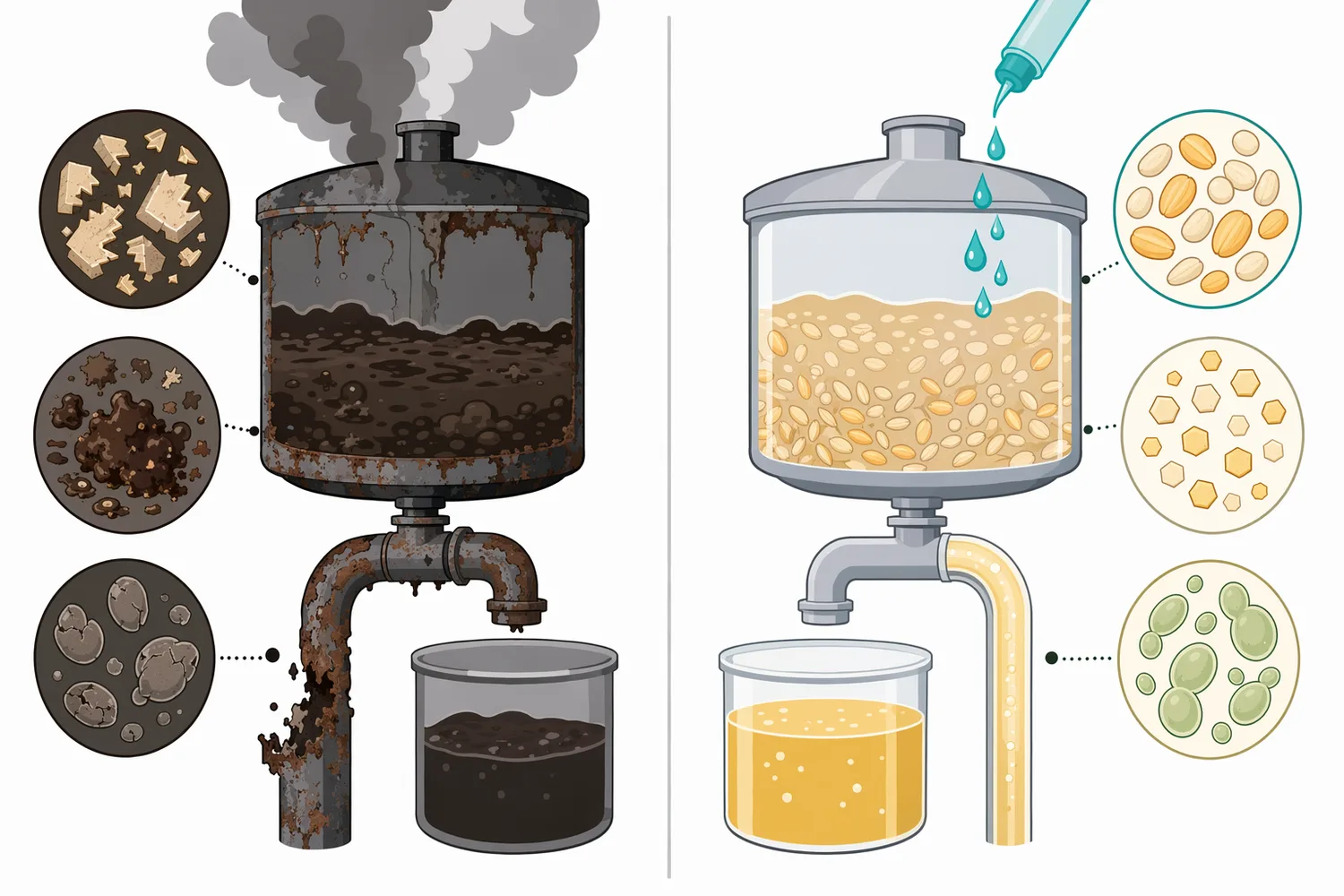Different starch-conversion enzymes play complementary roles, with alpha-amylase liquefying starch and other enzymes extending saccharification or debranching.