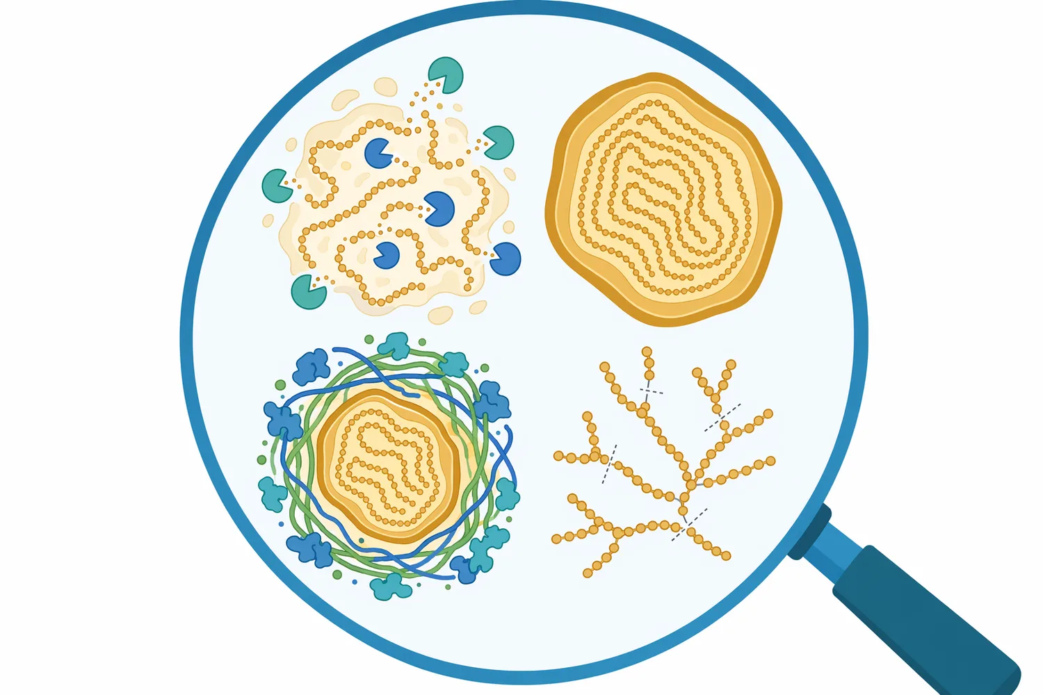 Observed liquefaction depends on starch accessibility, particle structure, hydration, gelatinization, and the presence of protein, fiber, and branched dextrins.