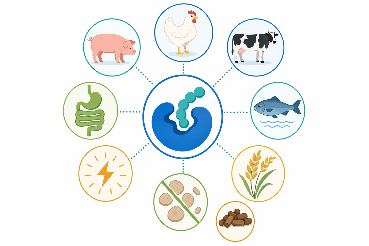Starch-directed amylase use is most relevant in poultry, swine, ruminant, and fermented-feed contexts where accessible starch is present.