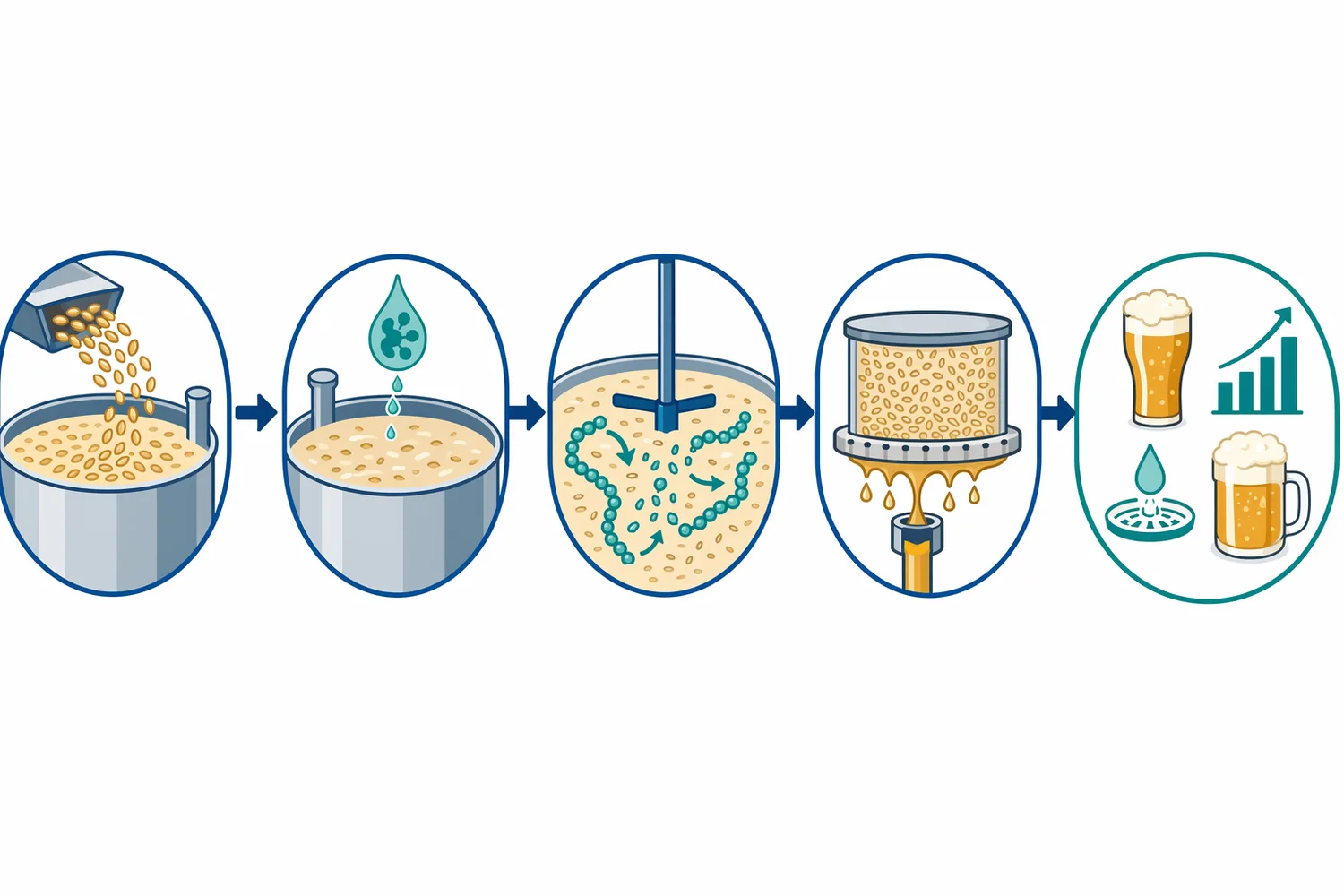 The brewing sequence is beta-glucan hydration, enzymatic chain cleavage, lower viscosity, and improved passage through grain solids or filters.