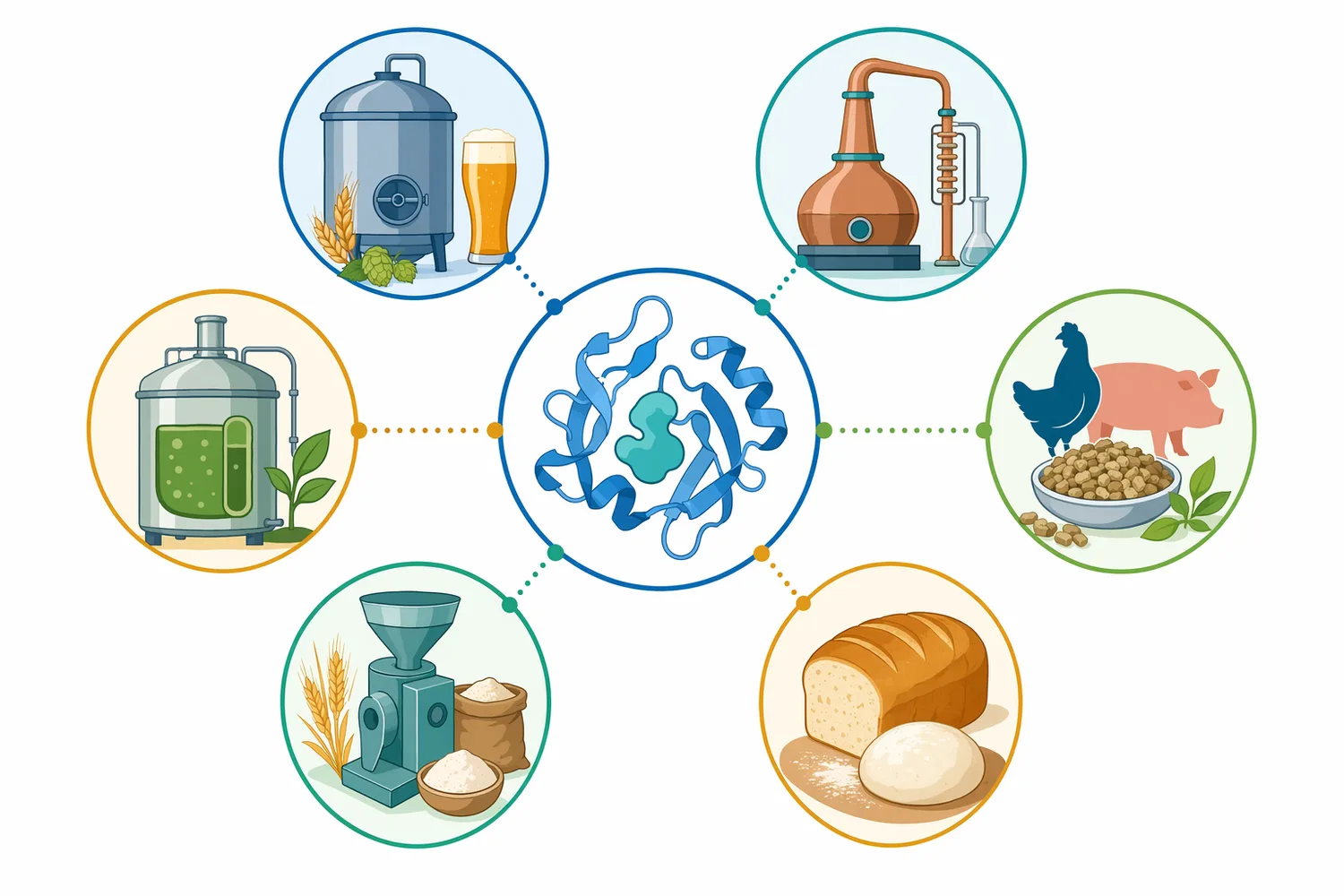 Beta-glucanase is used mainly in brewing, distilling, animal feed, baking, cereal processing, and biomass-related fermentation.