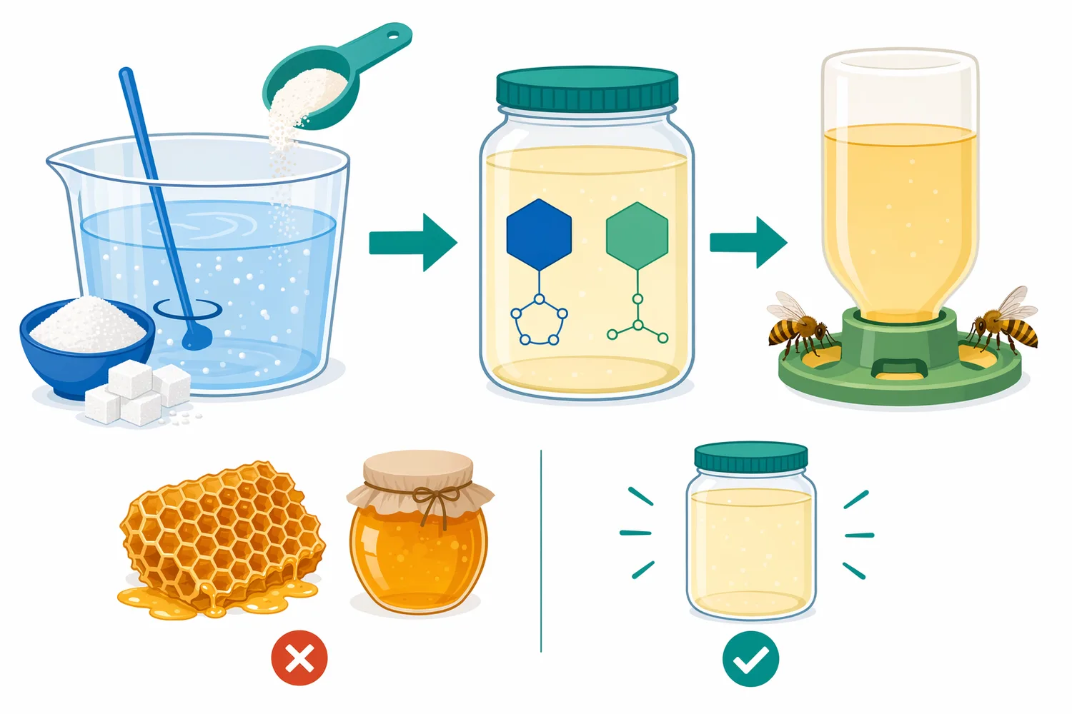 For bee-feeding preparation, invertase changes the carbohydrate profile of sugar syrup without making the syrup into honey.
