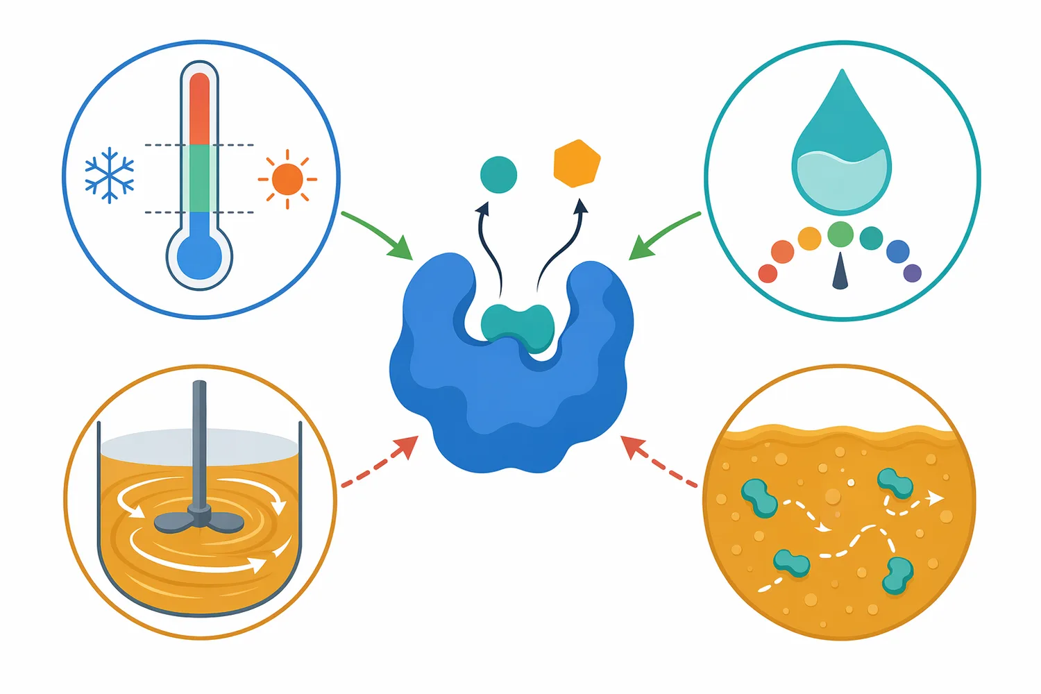 Temperature, acidity, mixing, water availability, and syrup concentration influence how efficiently invertase converts sucrose.