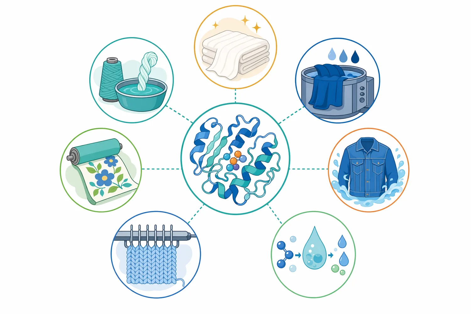 Textile catalase is mainly used wherever peroxide carryover would interfere with dyeing, printing, or finishing quality.