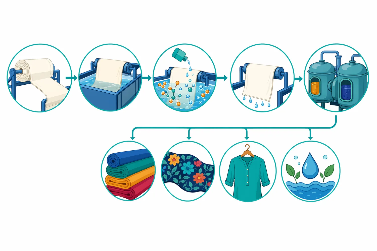 In textile processing, liquid catalase is added after peroxide bleaching to clear residual oxidant before dyeing or finishing.