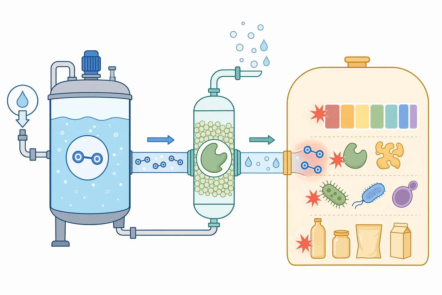 Residual hydrogen peroxide can remain active after its intended process step and interfere with downstream materials, enzymes, microbes, or effluent biology.