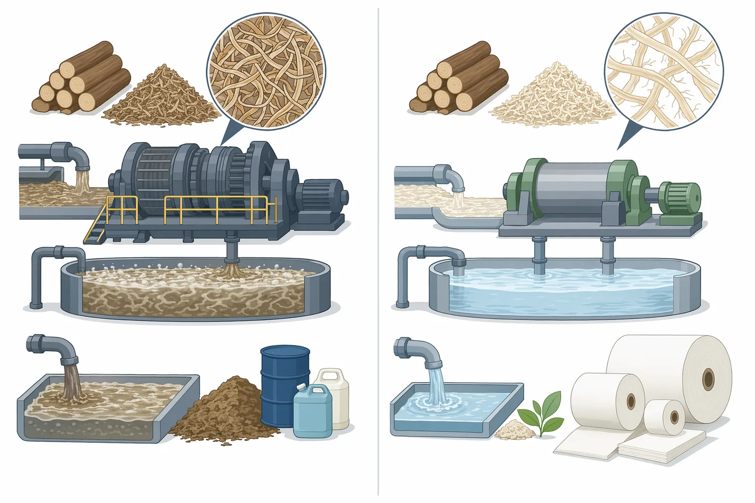 Paper-industry cellulase use ranges from light fibre-surface modification to intensive hydrolysis for sugar release, with different process goals and risk levels.