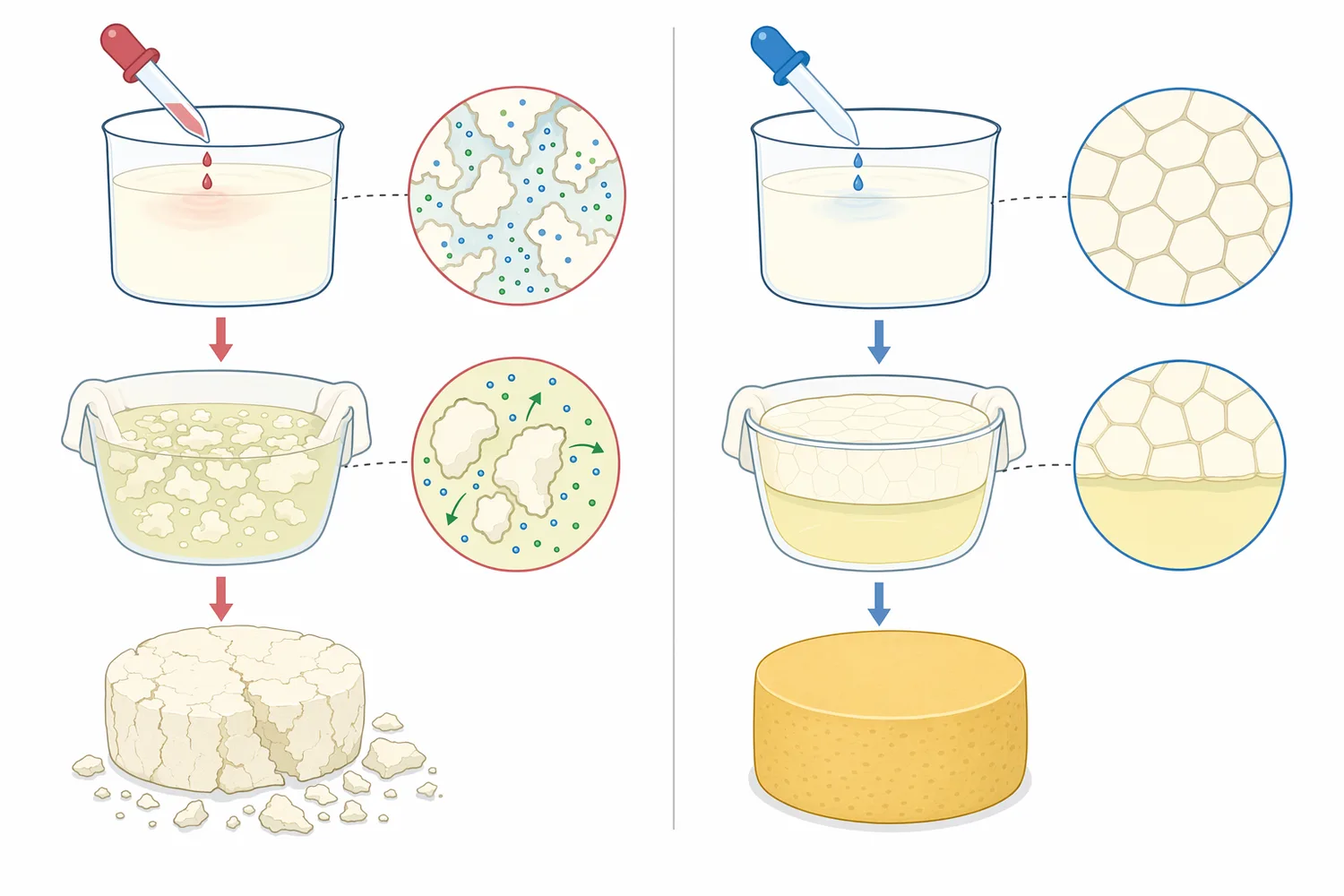 Chymosin differs from animal rennet mixtures, vegetable coagulants, broad microbial proteases, and acid coagulation because its primary trigger is selective κ-casein cleavage.