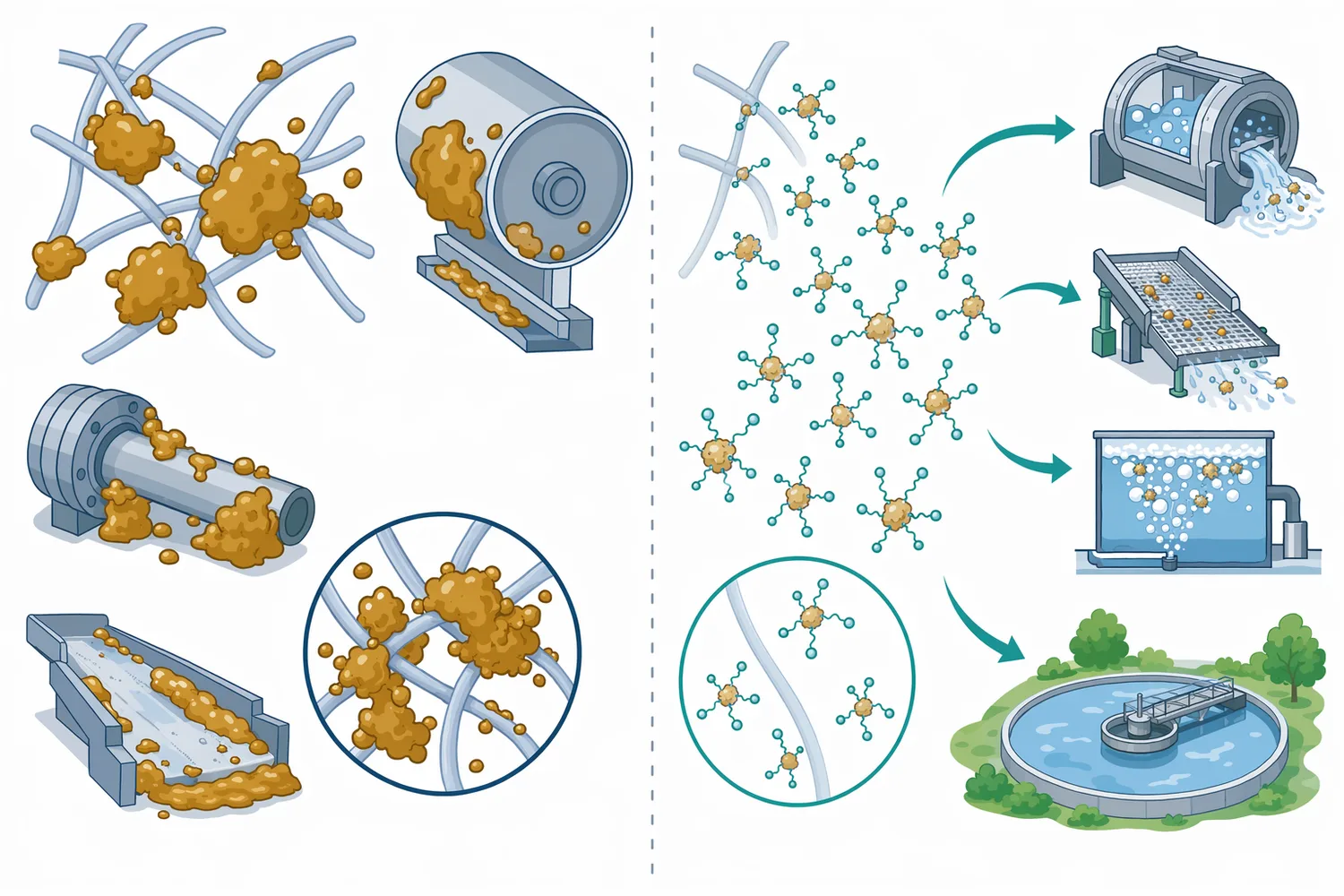 Successful treatment changes contaminant behavior by reducing cohesion, tackiness, and fiber attachment rather than necessarily dissolving the entire deposit.