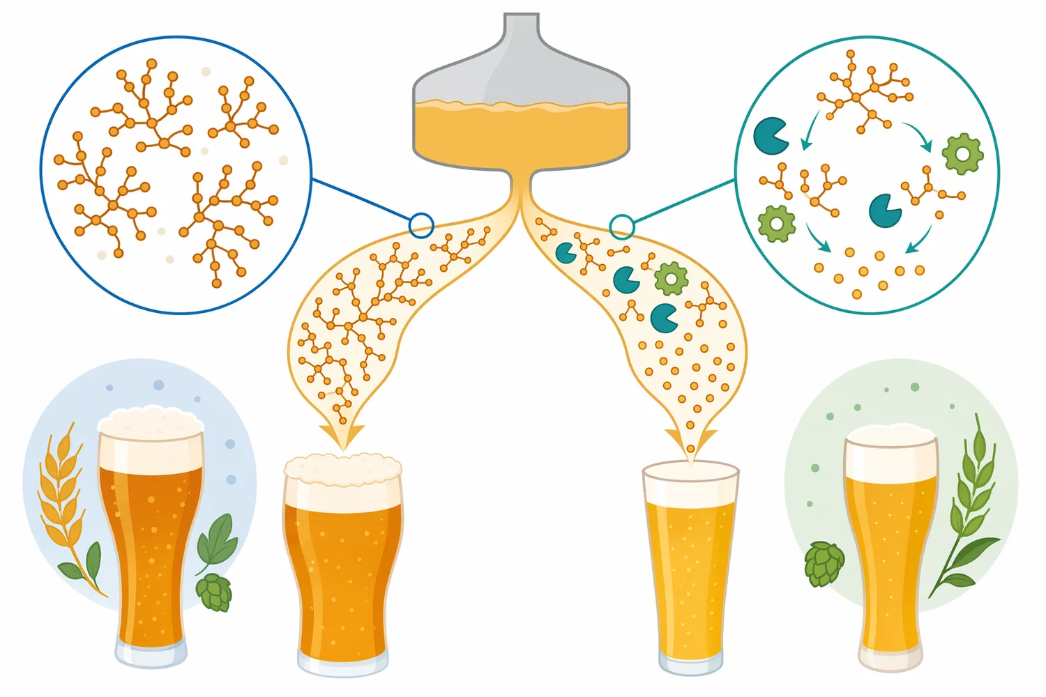 Reducing branched dextrins can shift wort composition toward more fermentable carbohydrates and lower residual dextrin contribution.