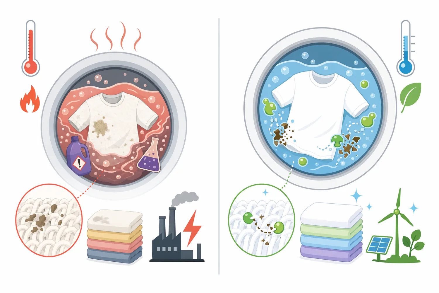 Proteases, amylases, lipases, cellulases, and pectinases differ by substrate, bond type, and cleaning contribution.