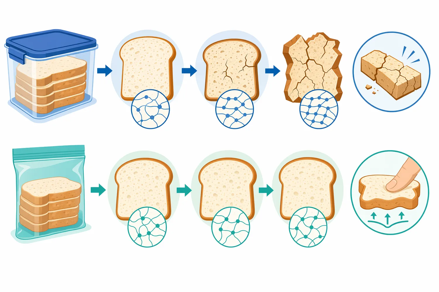 The main finished-product benefit is slower texture loss, helping bread remain softer and more resilient over its intended holding period.