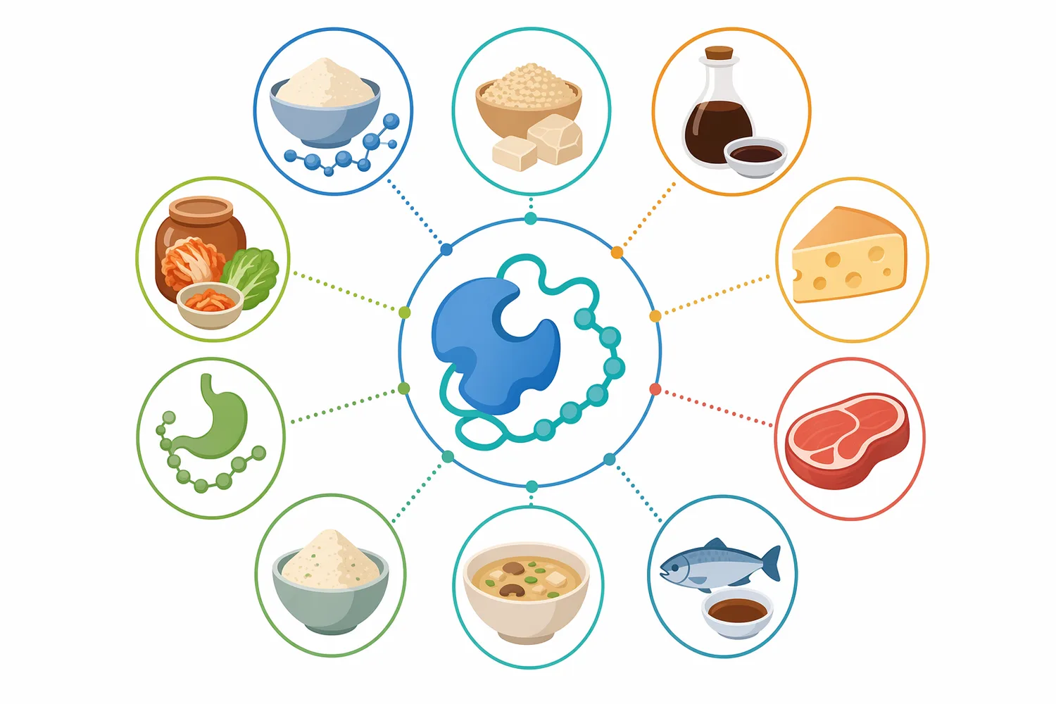 Aminopeptidase can be applied across protein hydrolysates, yeast extracts, dairy and cheese systems, meat and seafood bases, and plant-based savoury products.