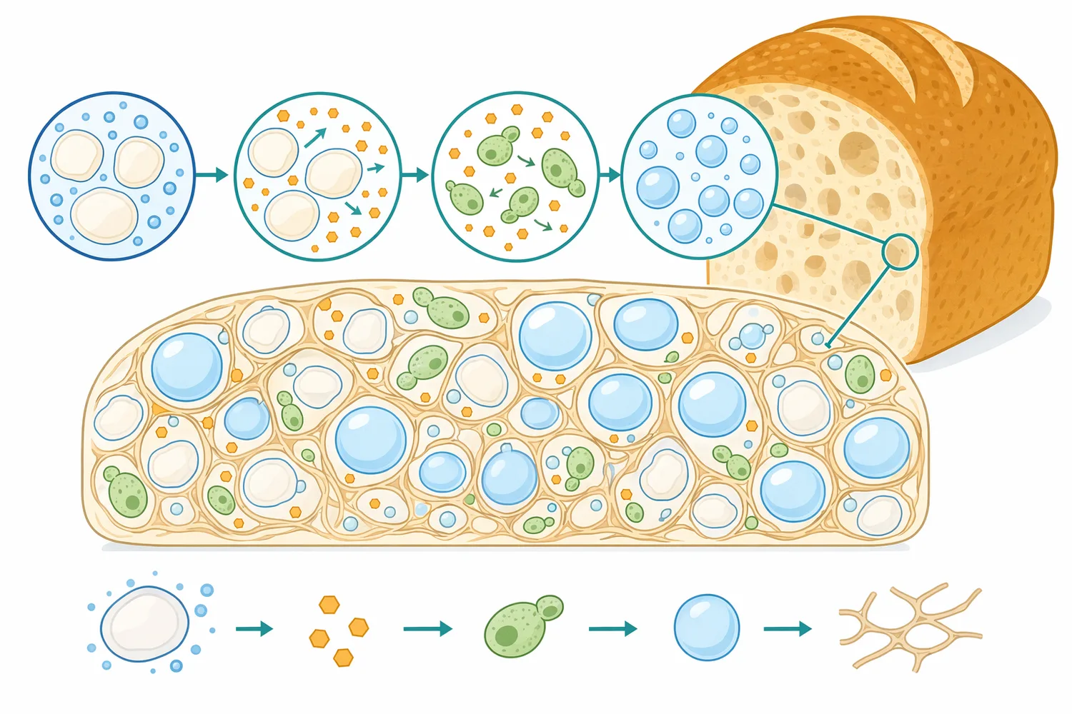 Controlled starch hydrolysis can support yeast gas production and loaf expansion when the dough matrix is strong enough to retain bubbles.