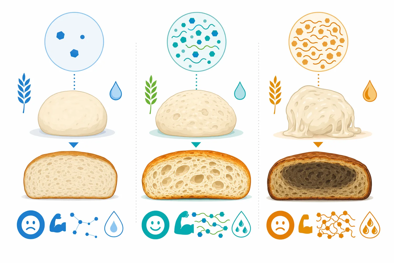 The practical target is partial starch hydrolysis, because too little activity limits benefits while excessive activity can cause tacky dough, gummy crumb, and over-browning.