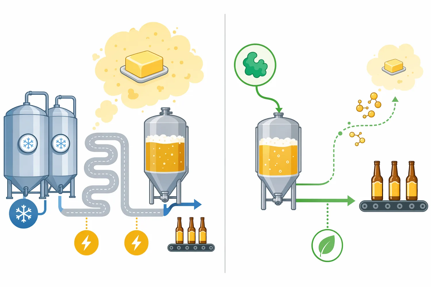 Preventive ALDC treatment differs from traditional diacetyl management because it reduces the α-acetolactate pool instead of relying only on later yeast reduction of diacetyl.