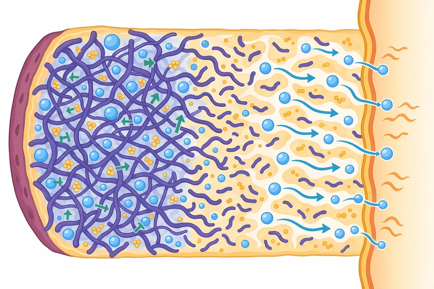 Partial starch hydrolysis can weaken gel structure and support more even moisture movement toward the drying surface.