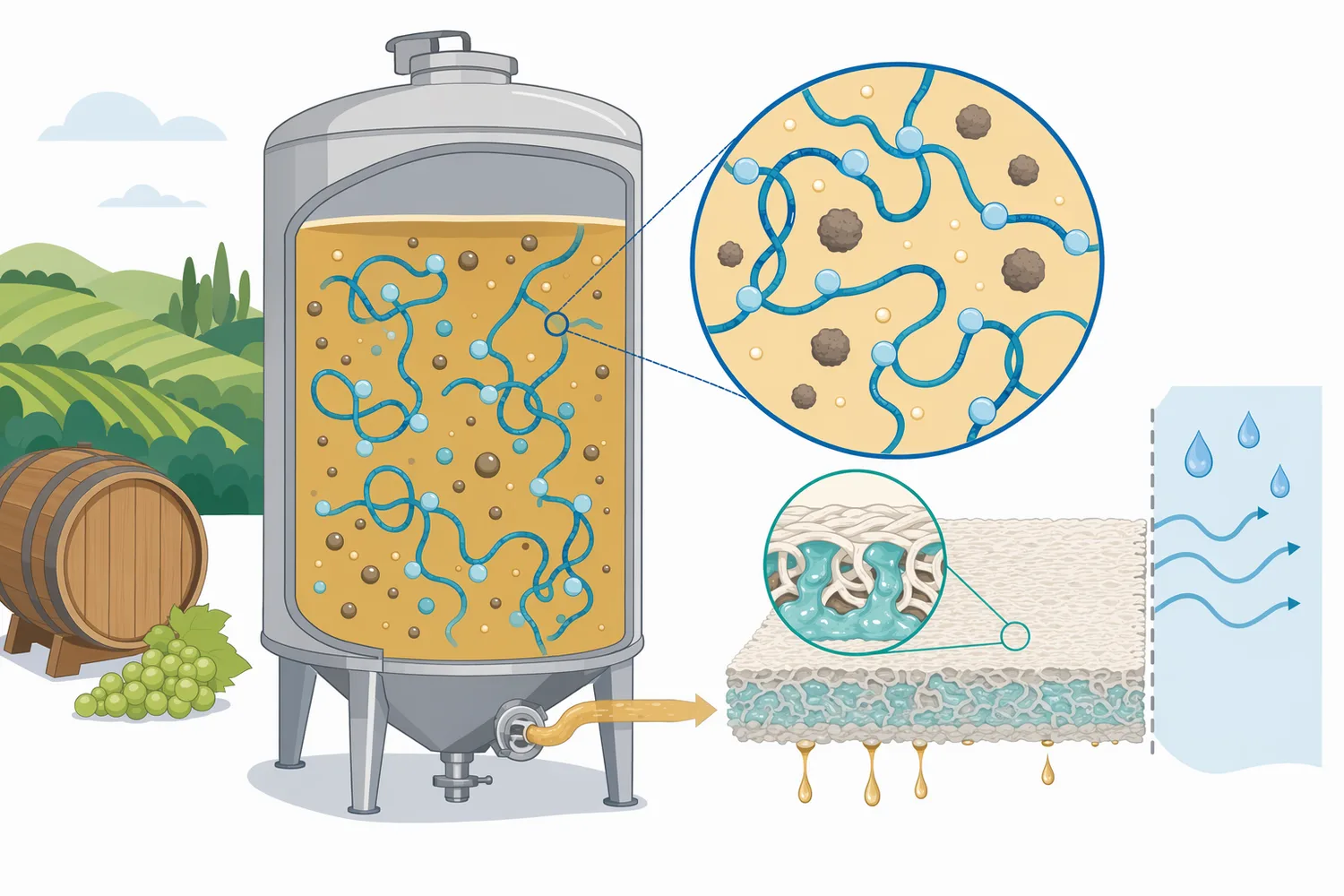 β-Glucans from Botrytis, yeast walls or other biomass can behave as hydrated colloids that slow settling and block filtration media.