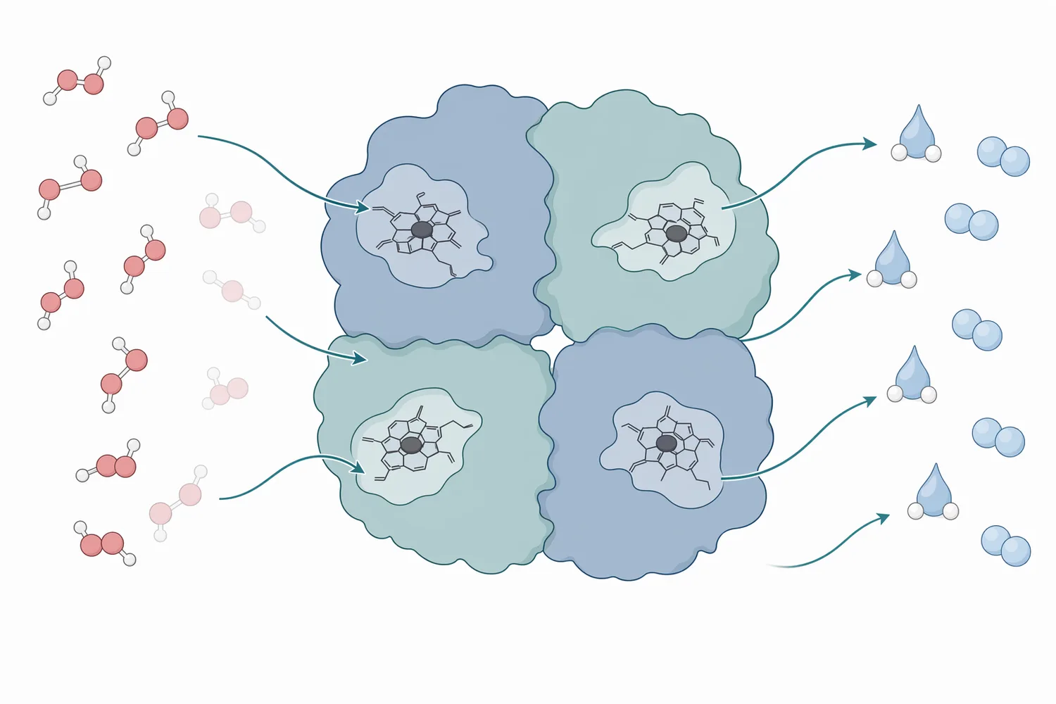 Catalase decomposes hydrogen peroxide directly into water and oxygen gas.