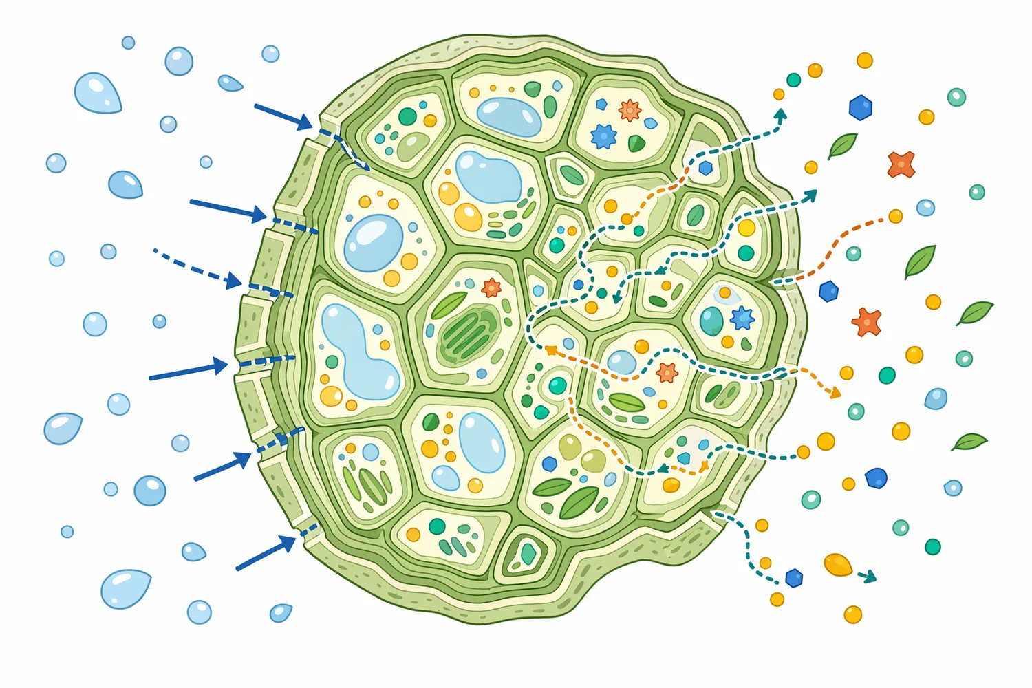 Cellulose-rich cell wall architecture can act as a physical mass-transfer barrier even after botanical material is cut or milled.
