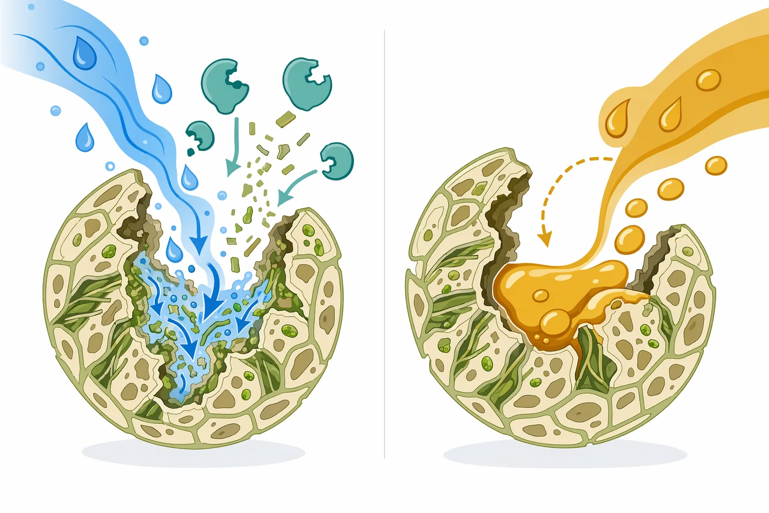 Cellulase improves physical access to botanical tissues but does not replace the need for an extraction phase that can carry the target compound.