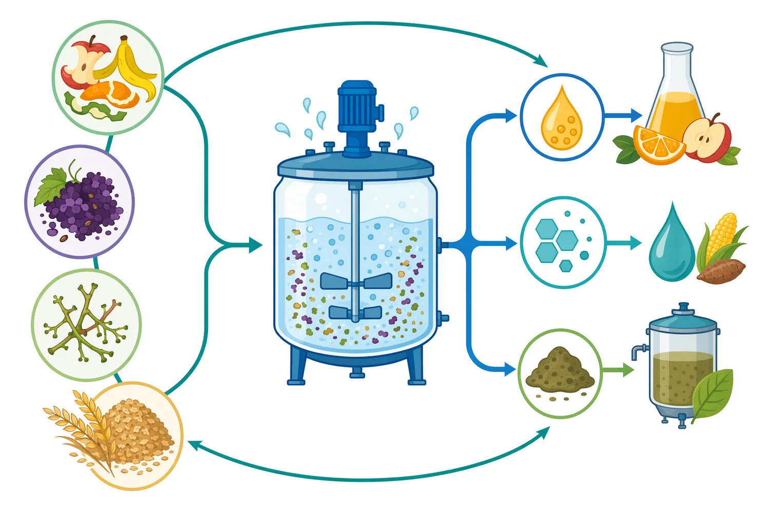 Cellulase treatment can help convert fibrous plant residues into extractable fractions or fermentation-supporting substrates.