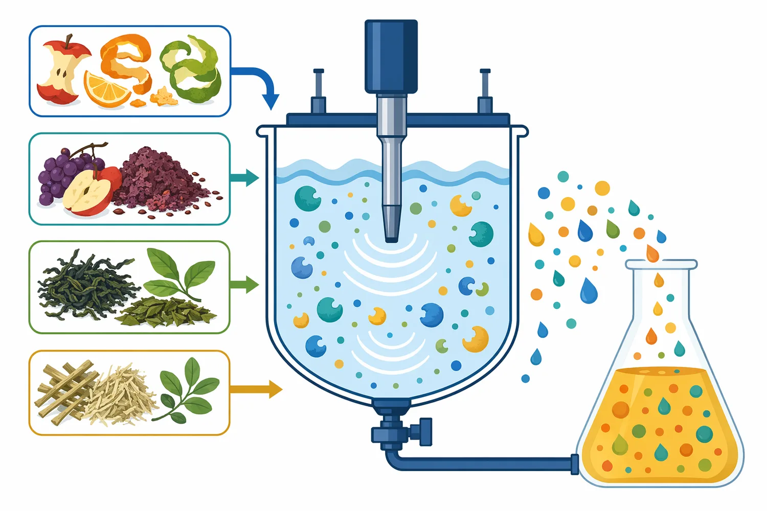 Dense plant side streams may combine physical pretreatment and enzyme action to improve access to bound or trapped compounds.