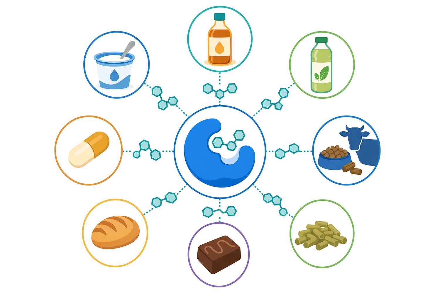 FOS produced from inulinase processing is relevant to dairy, bakery, confectionery, beverages, plant extracts, pet food, and prebiotic ingredient systems.