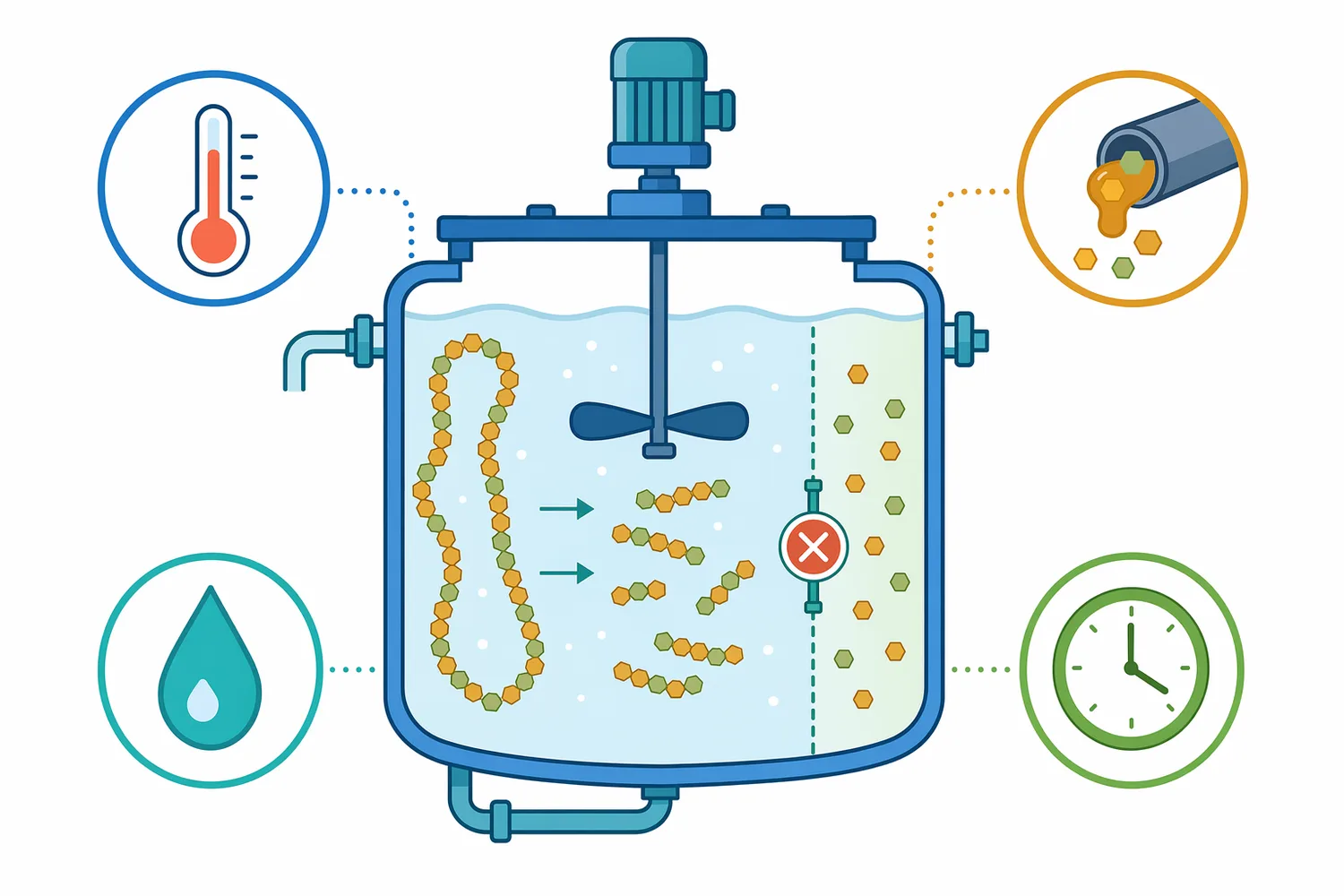 Temperature, pH, solids concentration, mixing, and reaction time influence whether inulinase processing accumulates FOS or continues toward smaller sugars.