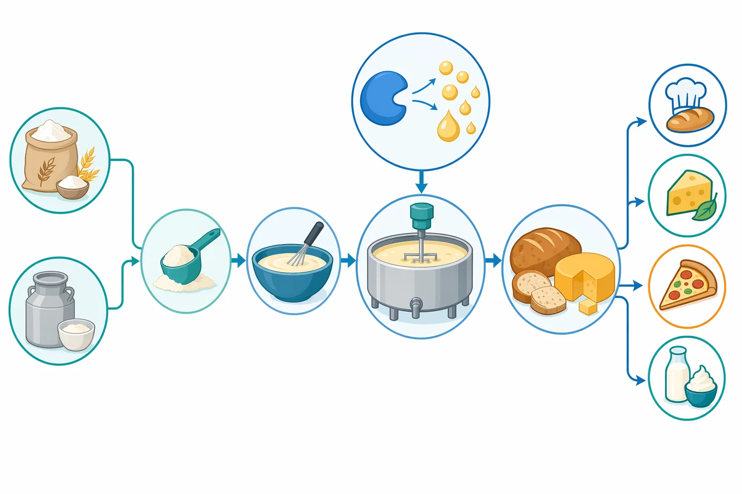 In breadmaking, lipase acts during mixing, proofing, and early baking to support gas-cell stability, loaf expansion, crumb uniformity, and sliceability.