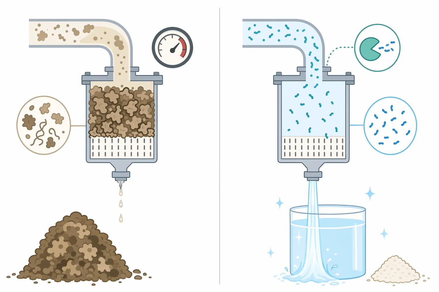 Compared with filtration alone, enzymatic protein hydrolysis can reduce clogging, pressure rise, and filtration-aid waste.