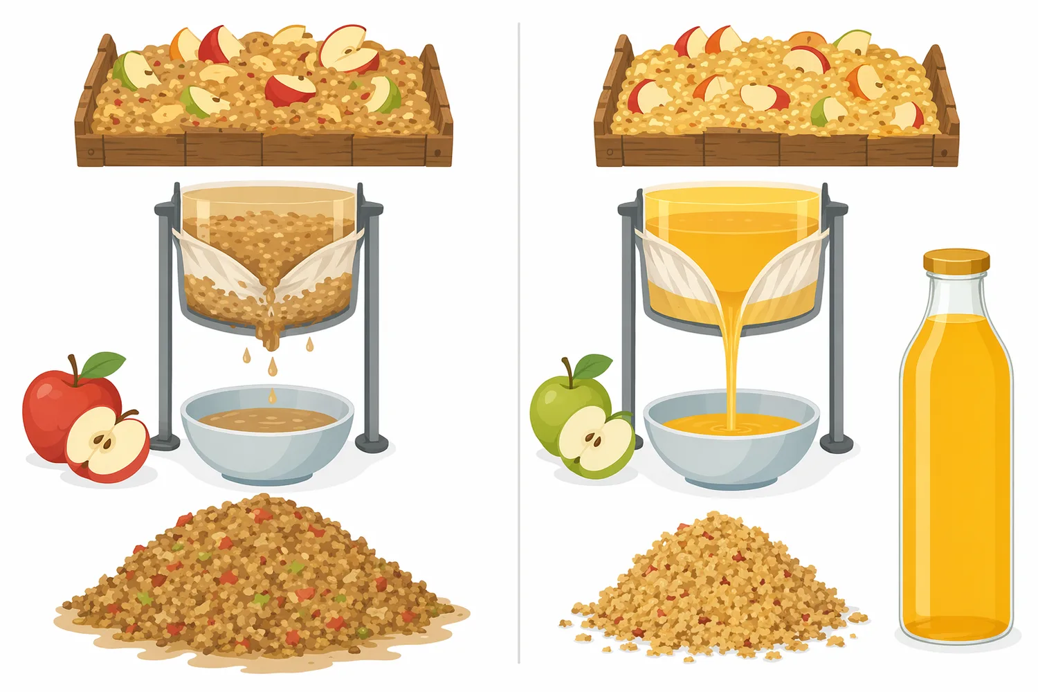 Compared with heat-intensive settling or difficult filtration alone, pectinase treatment gives faster clarification and lower-viscosity apple juice.
