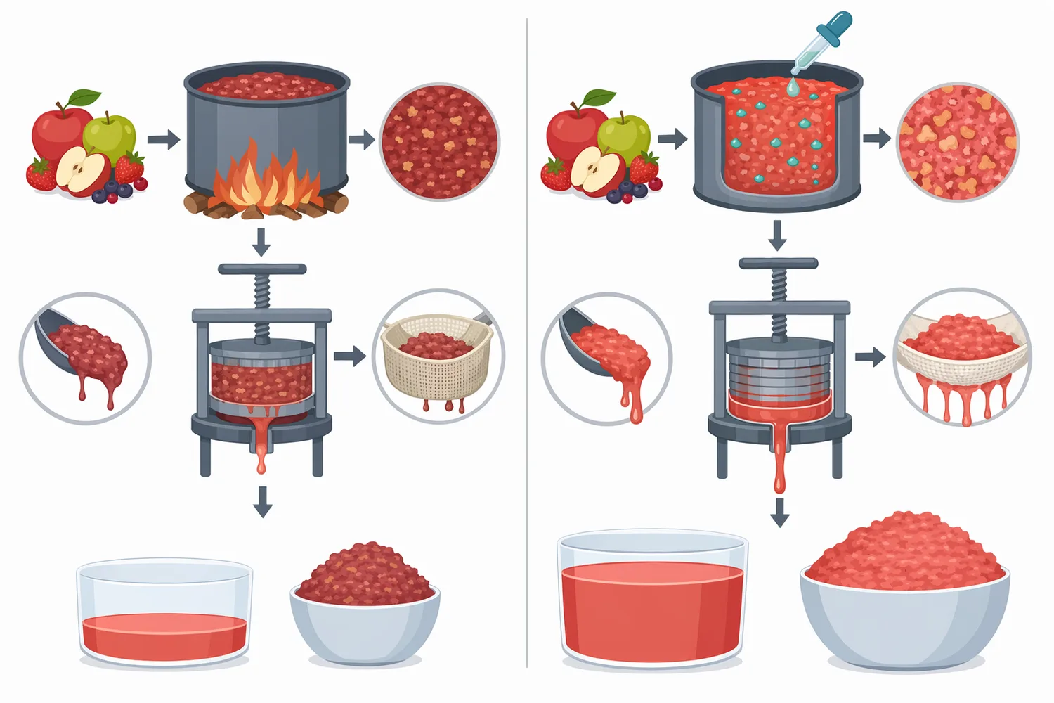 Polygalacturonase, pectin lyase, pectate lyase and pectin methylesterase contribute through different actions on the pectin backbone or esterification state.