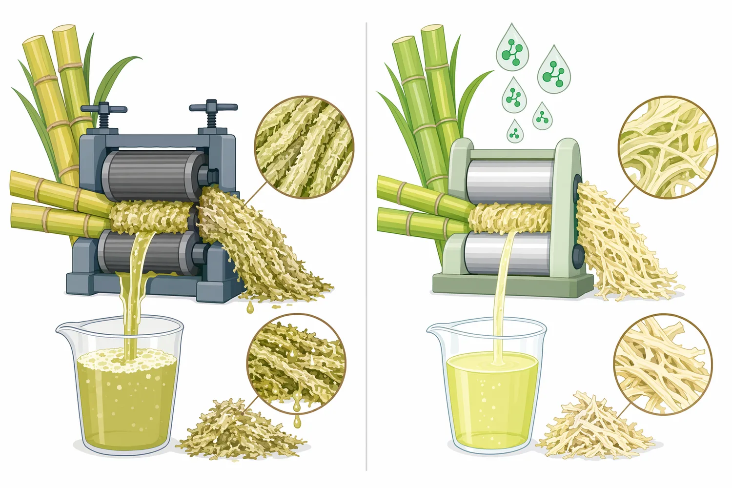 Different plant-processing enzymes target different substrates, so pectinase is most relevant when pectin-related viscosity, haze, or cell adhesion is limiting separation.