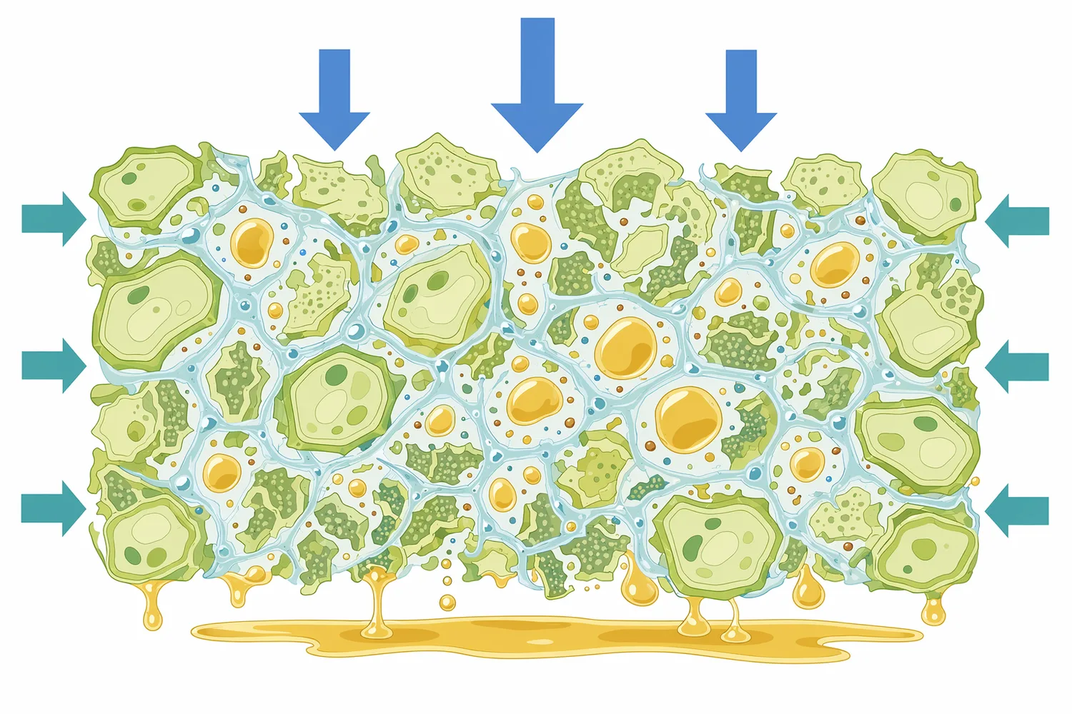 Pectin-rich pulp can retain liquid, slow settling, and support haze by forming a hydrated network around solids and juice.