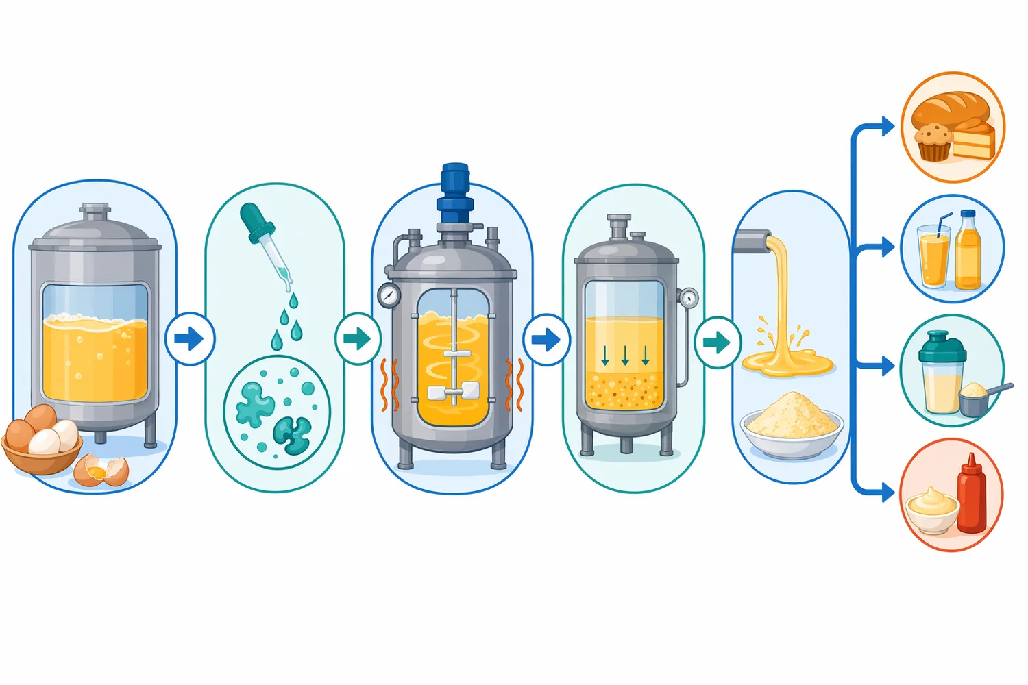 Liquid egg hydrolysis progresses through linked changes in molecular size, surface exposure, peptide profile, and heat behavior.