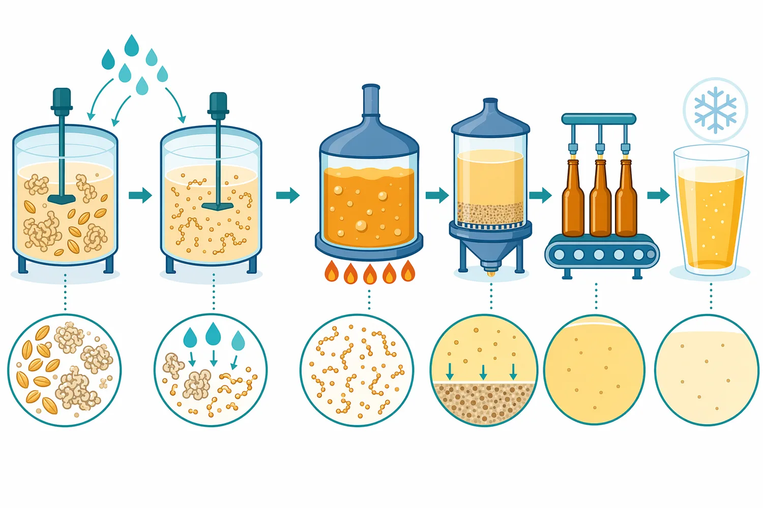 Technical brewing literature describes proline-specific endoprotease use during production, especially early stages such as mashing, to reduce haze-active proteins.