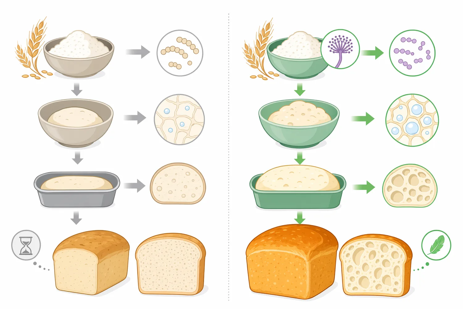 Balanced starch hydrolysis supports fermentation, loaf expansion, crust colour and crumb softness, while too little or too much hydrolysis produces quality defects.