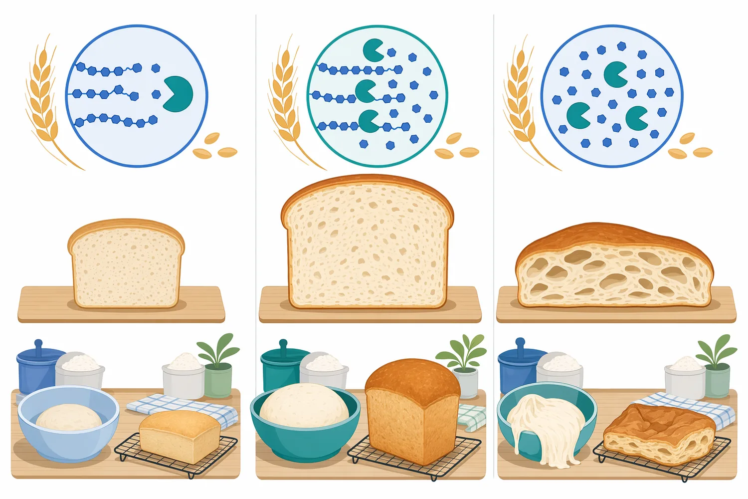 Bread quality depends on controlled starch hydrolysis rather than maximum enzyme activity.