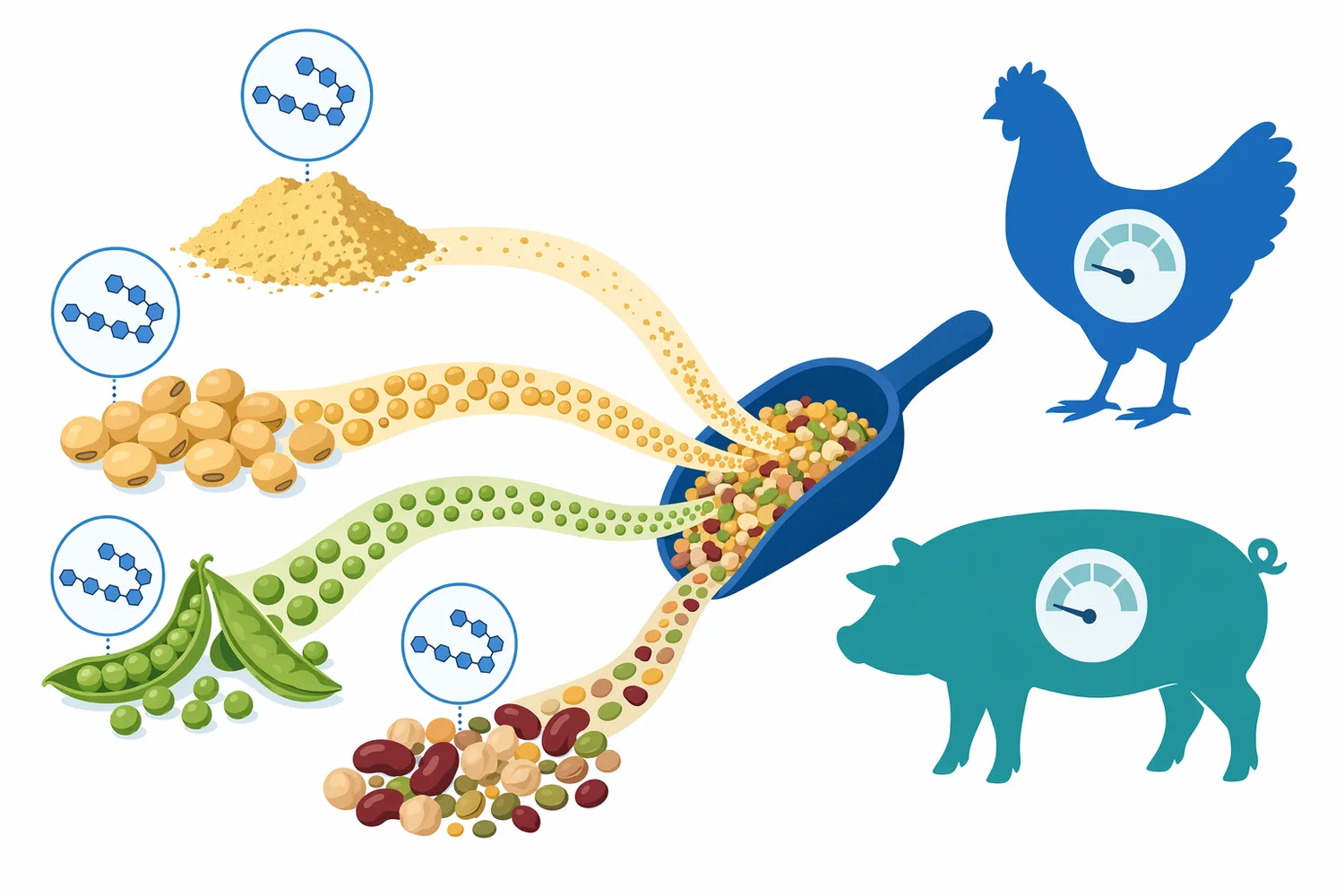 Α-galactosidase is most relevant in plant-rich feeds where soy and legumes contribute raffinose-family oligosaccharides.