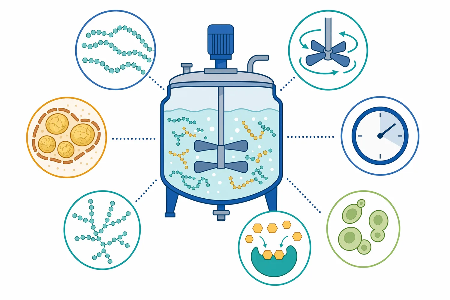 Saccharification outcome depends on substrate accessibility, branching, mixing, residence time, glucose accumulation, and compatibility with the fermentation system.