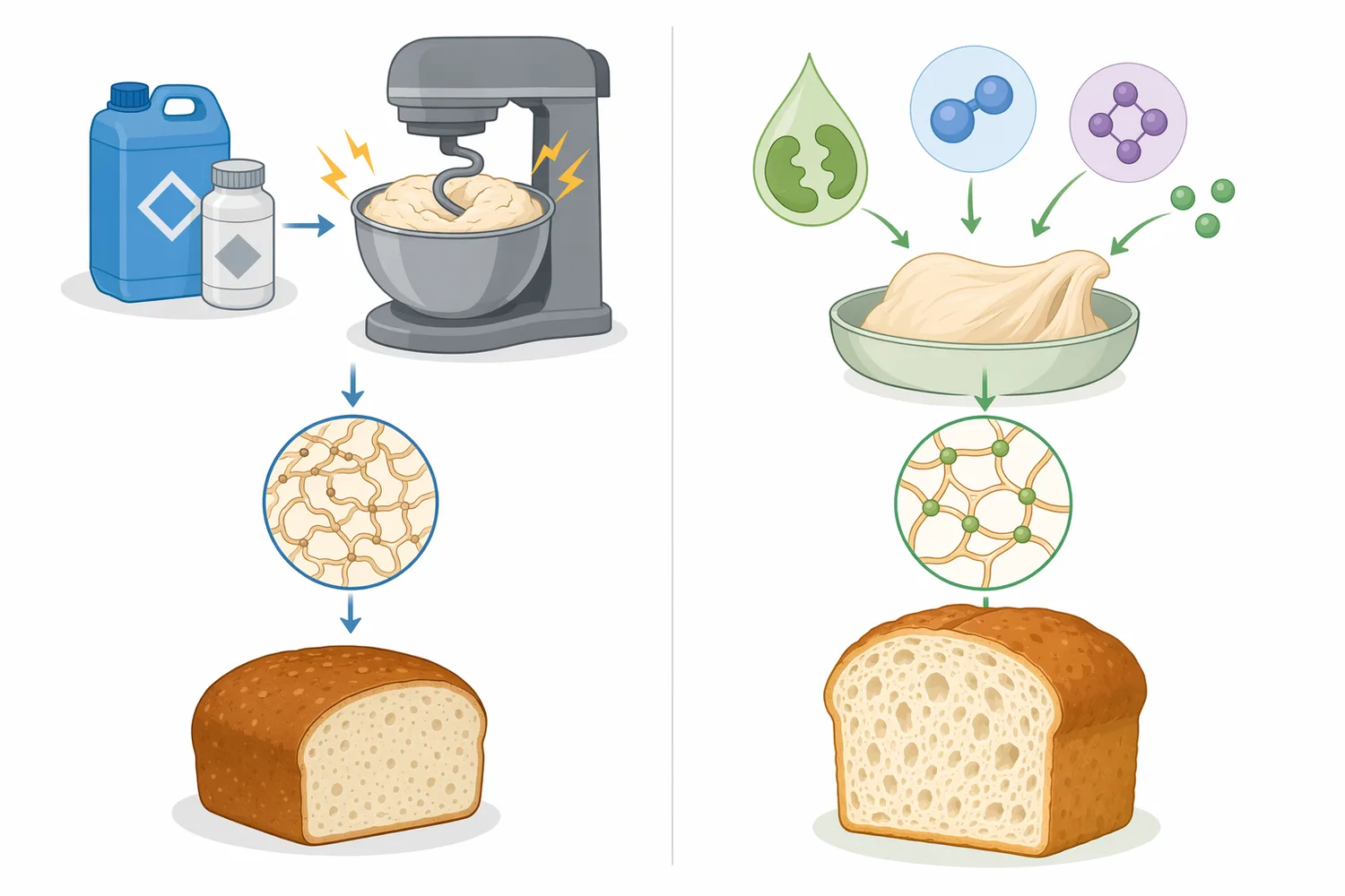 Glucose oxidase differs from ascorbic acid, chemical oxidants and gluten addition because it generates oxidative strengthening enzymatically inside the dough system.