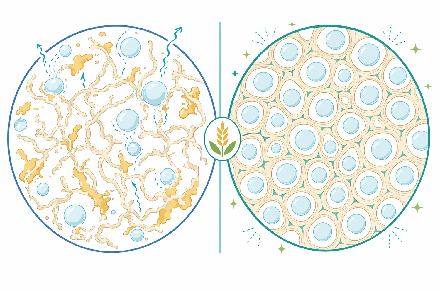 Controlled oxidation can shift weak, sticky dough toward a more connected gluten network with better gas retention.
